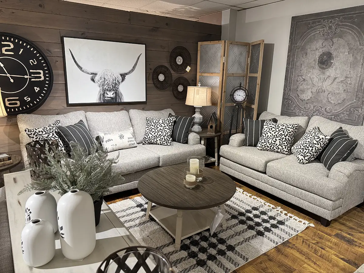 Living room furniture on display at Moore Furniture & Mattress