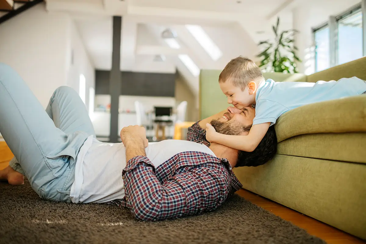 Father and son having fun