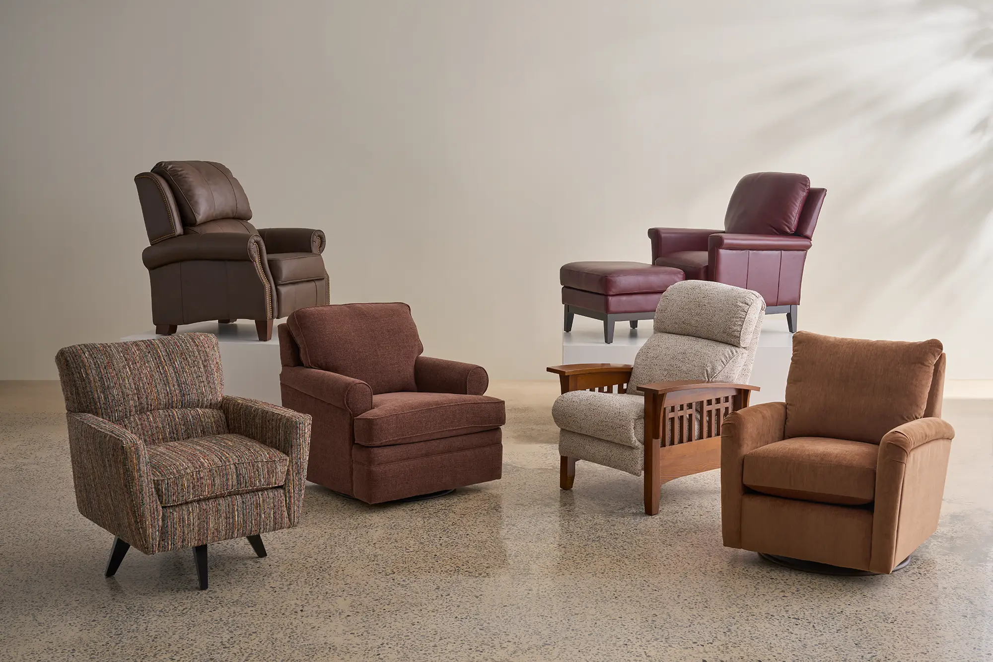 Different types of recliners on display